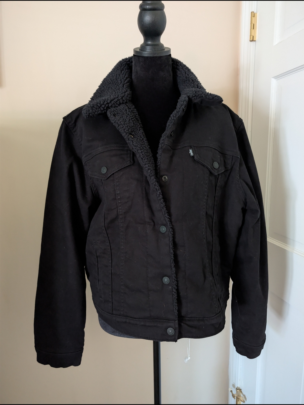 Levi's Black Sherpa-Lined Denim Trucker Jacket Women's XL
